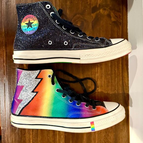 Chuck Taylor Converse HTC Limited Edition Glittery Rainbow Mens Size 10 Hi Tops main image 12